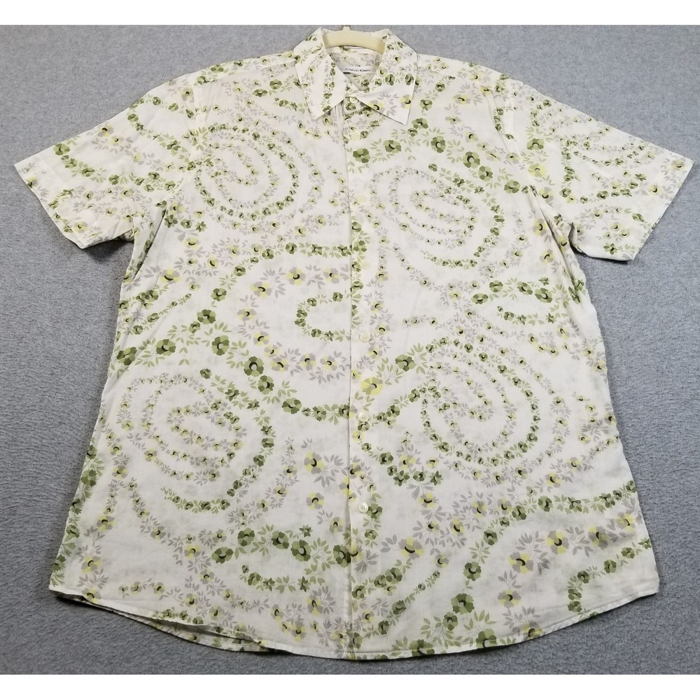 Calvin Klein Button Up Shirt Men M Medium Floral Sheer Short Sleeve Cotton Camp